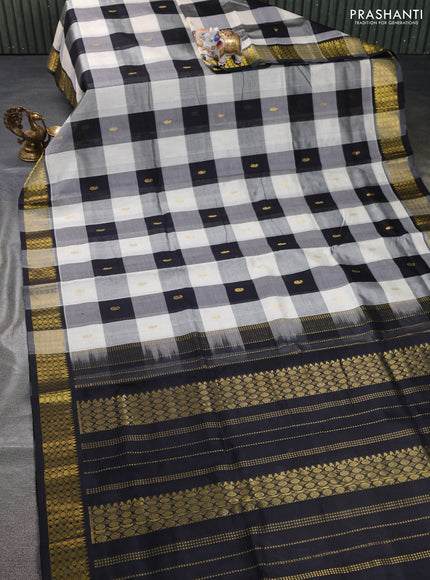 Silk cotton saree cream and black with allover paalum pazham checks & zari buttas and zari woven border