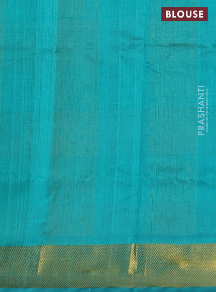 Silk cotton saree mango yellow and teal blue with allover paalum pazham checks & zari buttas and zari woven border