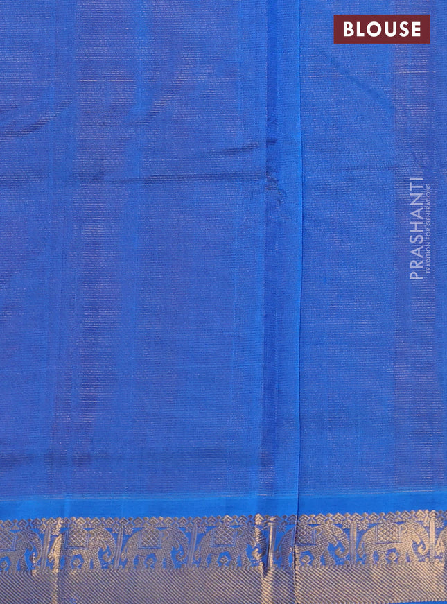 Silk cotton saree maroon and cs blue with allover vairosi pattern & zari buttas and zari woven border