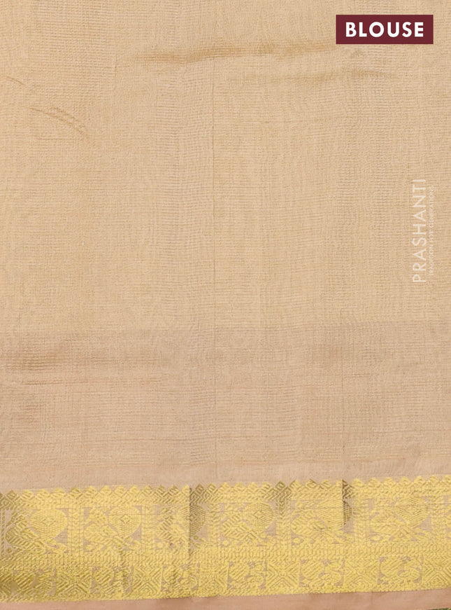 Silk cotton saree green and sandal with allover vairosi pattern & zari buttas and zari woven border