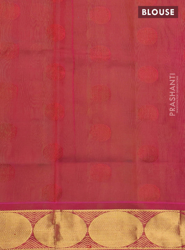 Silk cotton saree light green and pink with allover self emboss jacquard and rudharksha zari woven border