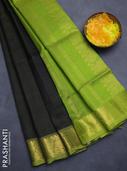 Silk cotton saree black and light green with allover vairosi pattern and zari woven border