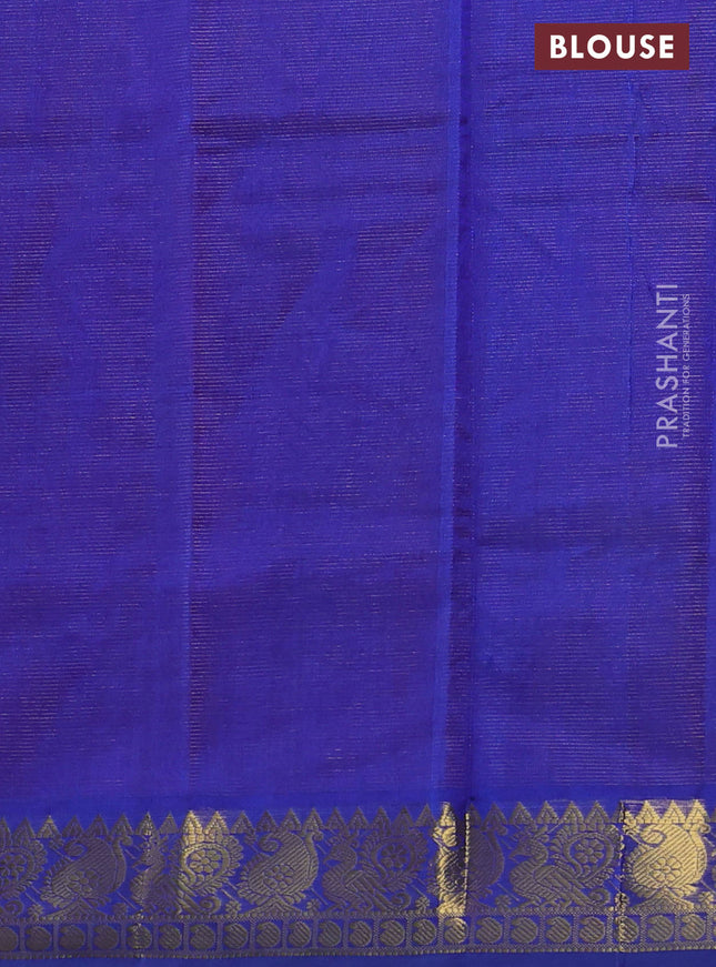 Silk cotton saree purple and blue with allover vairosi pattern and zari woven border