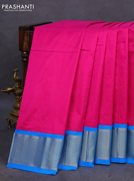 10 Yards silk saree pink and cs blue with plain body and zari woven border