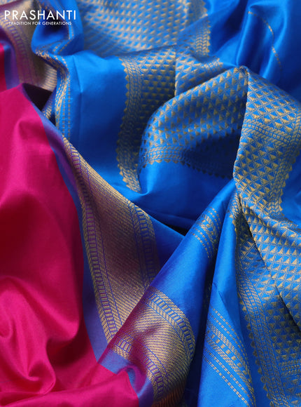 10 Yards silk saree pink and cs blue with plain body and zari woven border