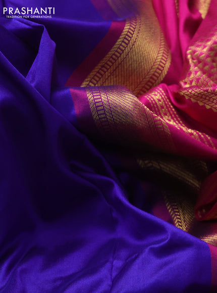 10 Yards silk saree blue and pink with plain body and zari woven border