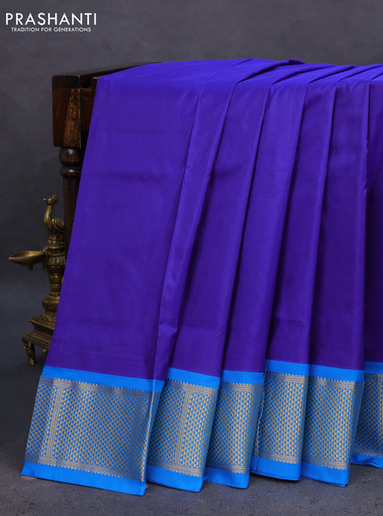 10 Yards silk saree blue and cs blue with plain body and zari woven border