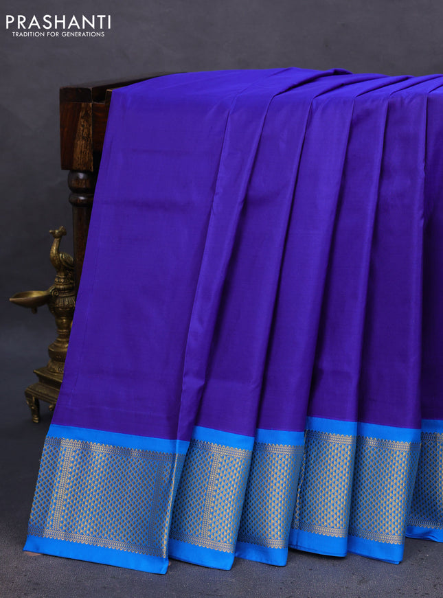 10 Yards silk saree blue and cs blue with plain body and zari woven border
