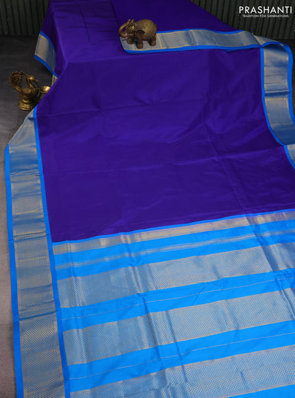 10 Yards silk saree blue and cs blue with plain body and zari woven border