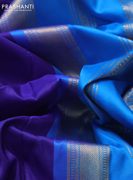 10 Yards silk saree blue and cs blue with plain body and zari woven border