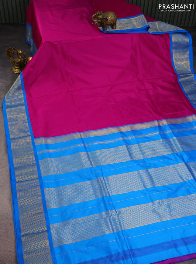 10 Yards silk saree purple and cs blue with plain body and zari woven border