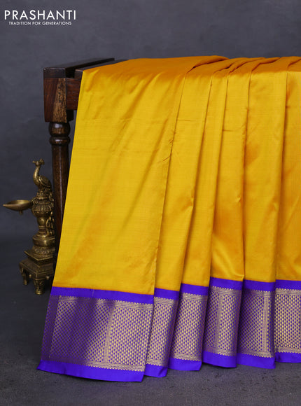 10 Yards silk saree mustard yellow and blue with plain body and zari woven border