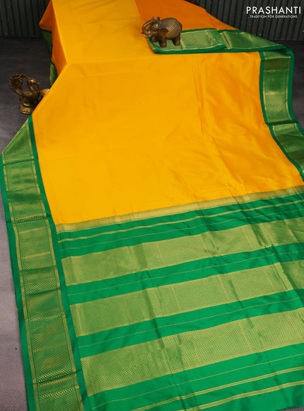 10 Yards silk saree mango yellow and green with plain body and zari woven border