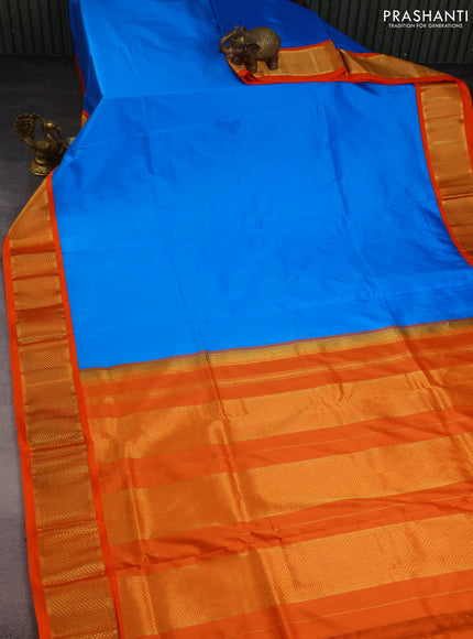10 Yards silk saree cs blue and orange with plain body and zari woven border