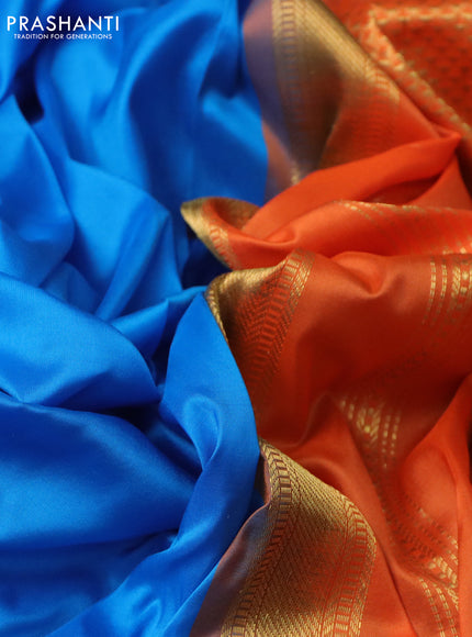 10 Yards silk saree cs blue and orange with plain body and zari woven border
