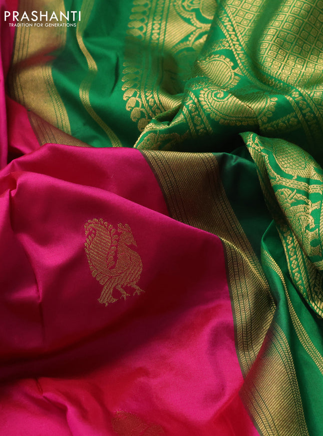 10 Yards silk saree pink and green with annam & paisley zari woven buttas and zari woven border