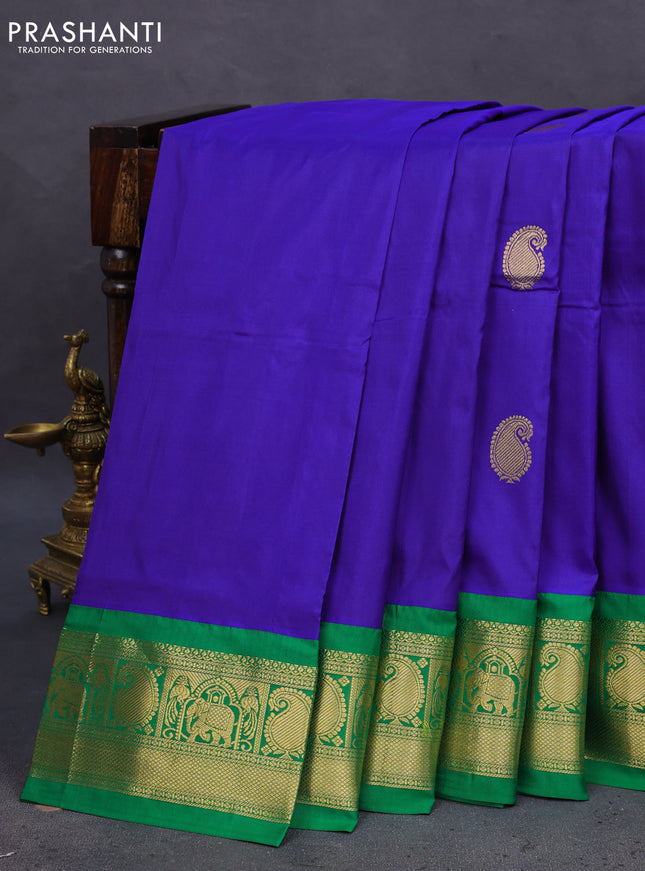 10 Yards silk saree blue and green with annam & paisley zari woven buttas and zari woven border