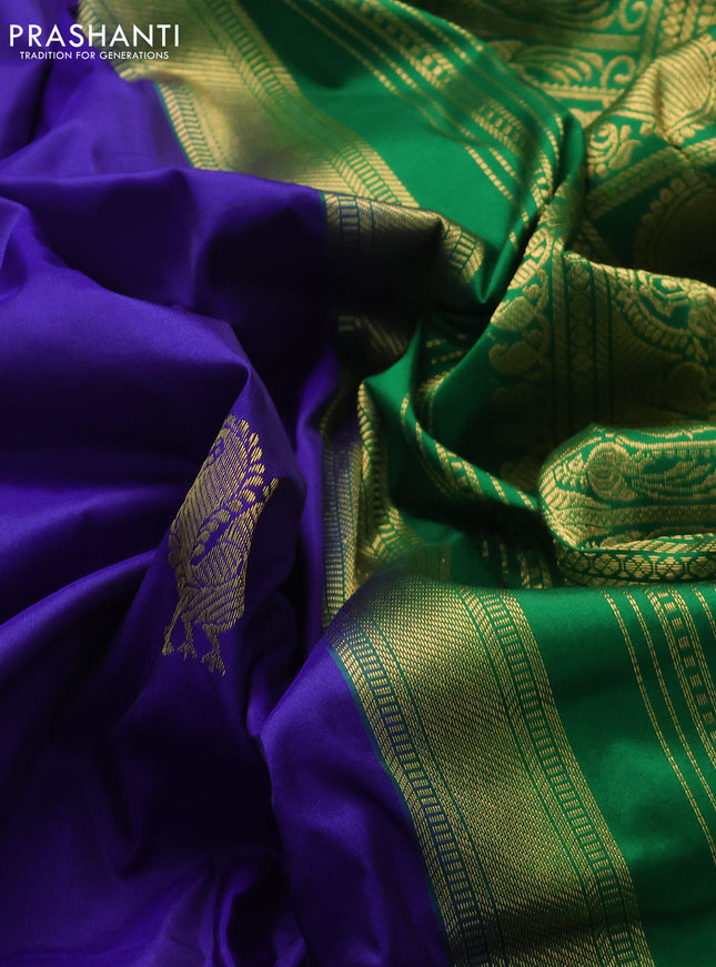 10 Yards silk saree blue and green with annam & paisley zari woven buttas and zari woven border