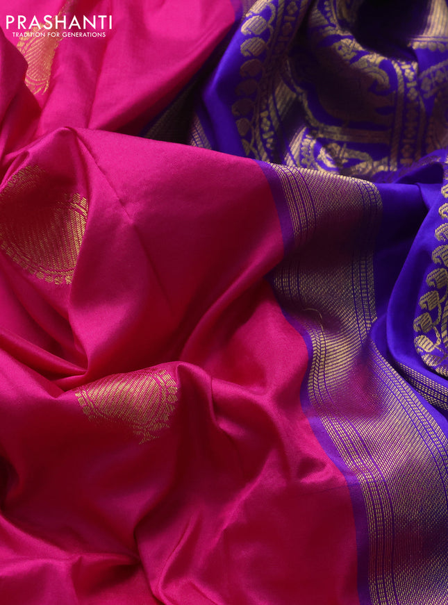 10 Yards silk saree pink and blue with annam & paisley zari woven buttas and zari woven border