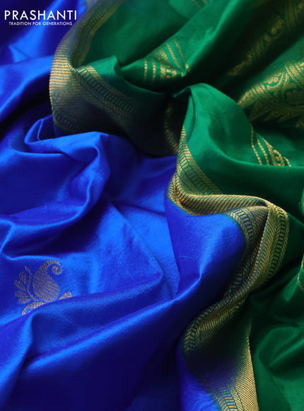 10 Yards silk saree blue and green with zari woven buttas and temple design zari woven border