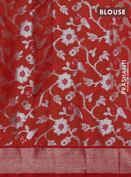 Cotton zari kota saree mustard yellow and red with thread & silver zari woven bird buttas and zari woven border