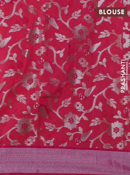 Cotton zari kota saree orange and pink with thread & silver zari woven bird buttas and zari woven border