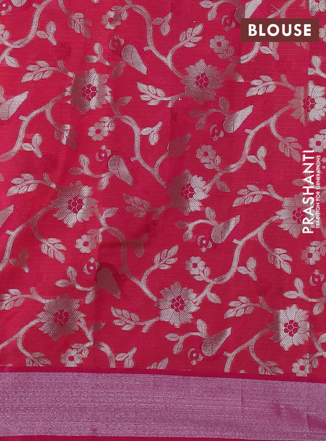 Cotton zari kota saree orange and pink with thread & silver zari woven bird buttas and zari woven border