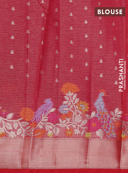 Cotton tissue zari kota saree violet and red with allover zari woven buttas and floral design zari woven border