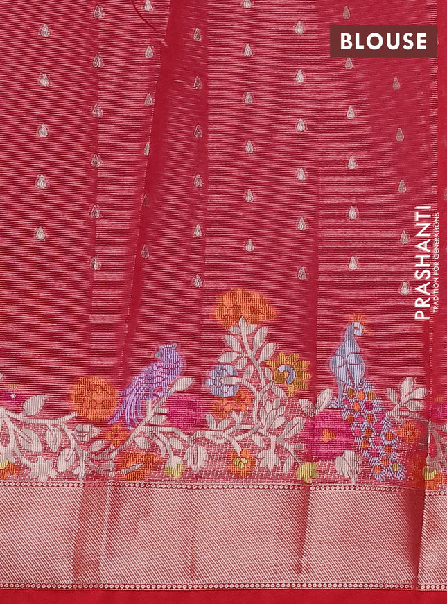 Cotton tissue zari kota saree violet and red with allover zari woven buttas and floral design zari woven border
