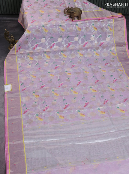 Cotton zari kota saree mild lavender and light pink with allover thread & silver zari weaves and zari woven border
