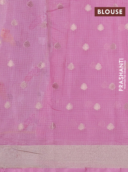 Cotton zari kota saree mild lavender and light pink with allover thread & silver zari weaves and zari woven border