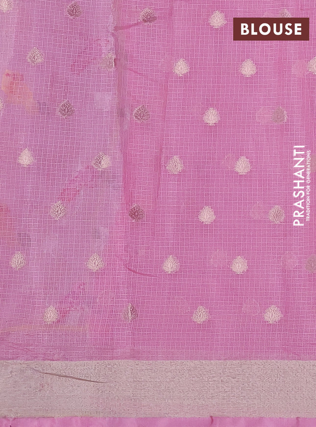 Cotton zari kota saree mild lavender and light pink with allover thread & silver zari weaves and zari woven border