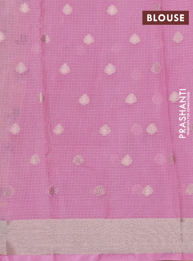 Cotton zari kota saree lime yellow and light pink with allover thread & silver zari weaves and zari woven border