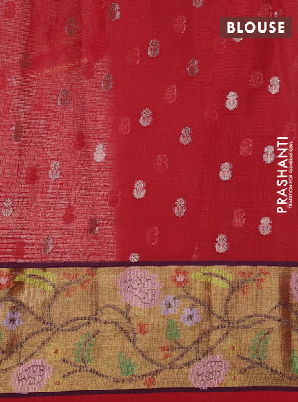 Cotton zari kota saree teal green and light pink with allover thread & silver zari weaves and zari woven border