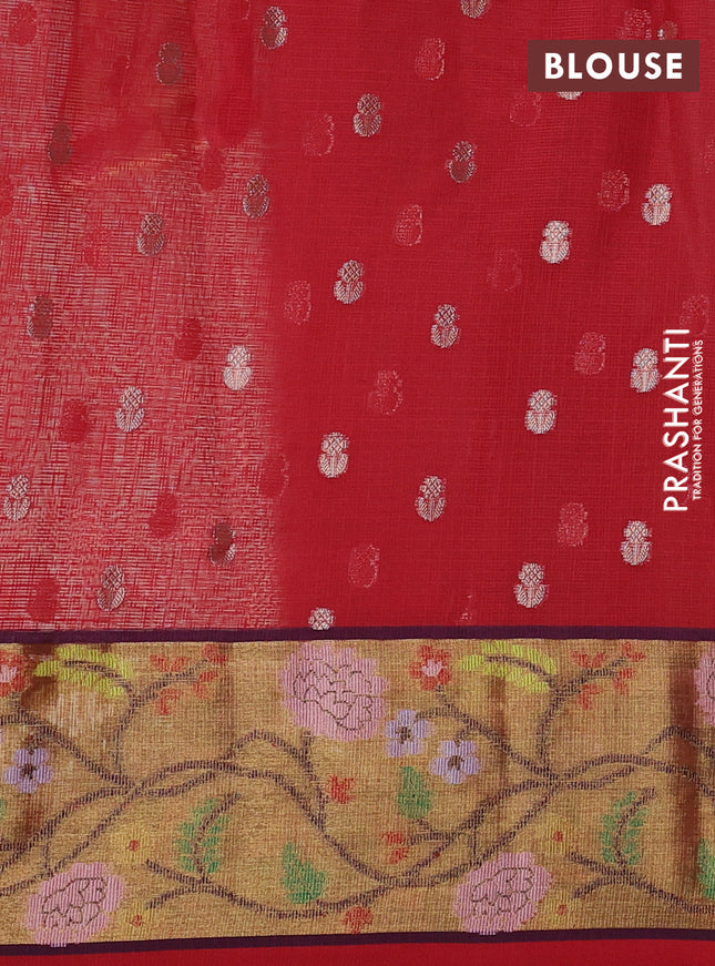 Cotton zari kota saree teal green and light pink with allover thread & silver zari weaves and zari woven border