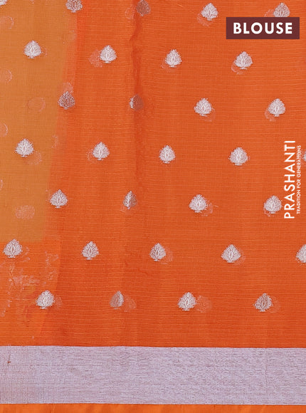 Cotton zari kota saree lime green and orange with silver zari woven buttas and thread & silver zari woven border