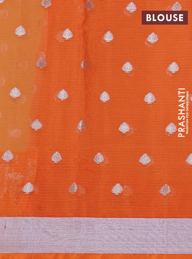 Cotton zari kota saree lime green and orange with silver zari woven buttas and thread & silver zari woven border