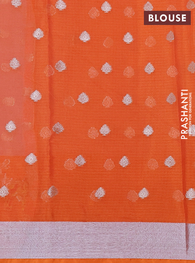 Cotton zari kota saree lavender and orange with silver zari woven buttas and thread & silver zari woven border