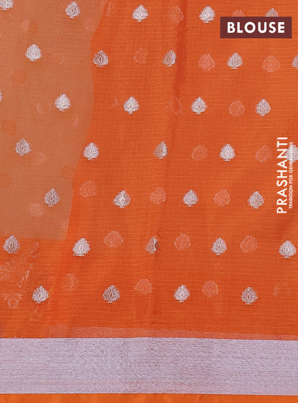 Cotton zari kota saree teal green and orange with silver zari woven buttas and thread & silver zari woven border