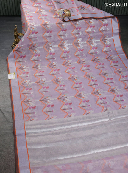 Cotton zari kota tissue saree mild lavender with allover thread & silver zari weaves and silver zari woven border