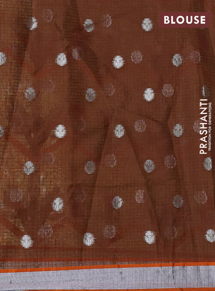 Cotton zari kota tissue saree mild pista green and brown with allover thread & silver zari weaves and silver zari woven border