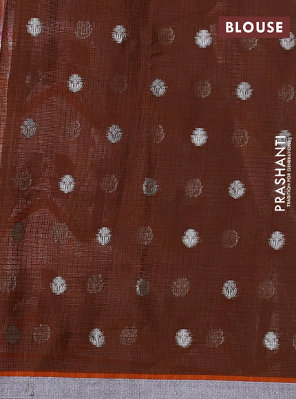 Cotton zari kota tissue saree pastel pink with allover thread & silver zari weaves and silver zari woven border