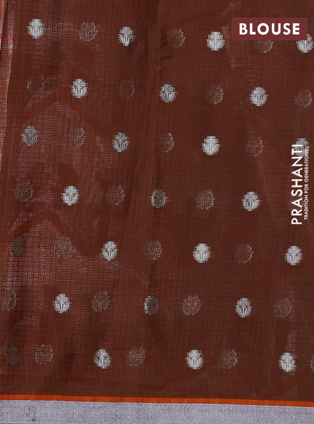 Cotton zari kota tissue saree pastel pink with allover thread & silver zari weaves and silver zari woven border