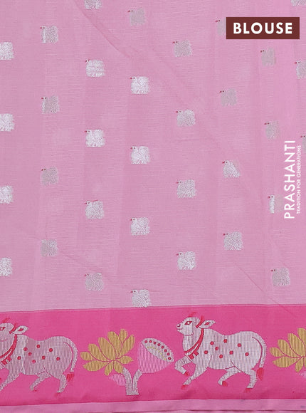 Cotton zari kota saree peach pink and pink with silver zari woven buttas and pichwai design zari border