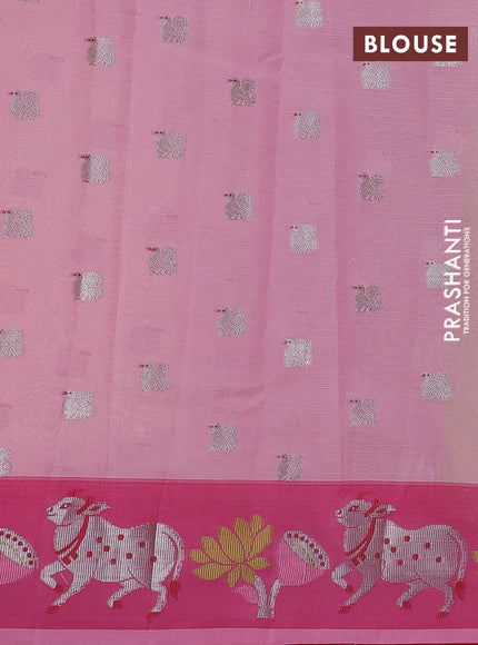 Cotton zari kota saree mild pista green and pink with silver zari woven buttas and pichwai design zari border