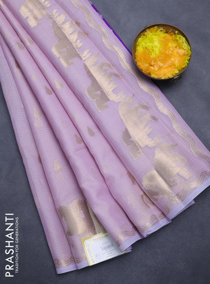 Cotton zari kota saree lavender shade with zari woven buttas and zari woven butta border
