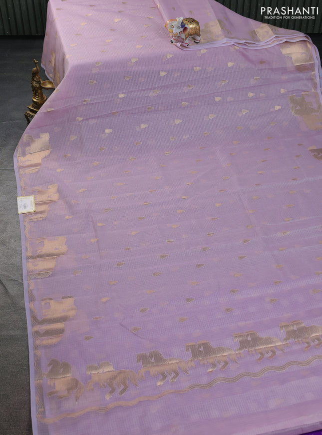Cotton zari kota saree lavender shade with zari woven buttas and zari woven butta border