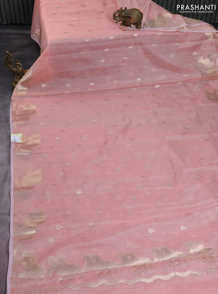 Cotton zari kota saree peach shade with zari woven buttas and zari woven butta border