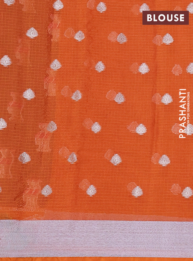 Cotton zari kota saree brown and orange with allover zari woven buttas and zari woven border