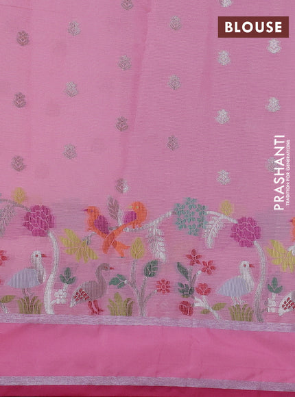 Cotton zari kota saree lavender and pink with silver zari woven buttas and rettapet silver zari woven border